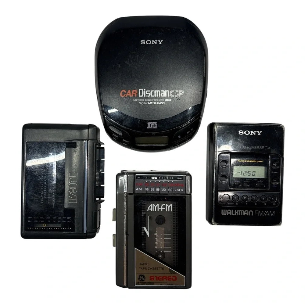 Vintage Sony Walkman Discman Cassette CD Players Radio GE RCA Lot of 4 For Parts